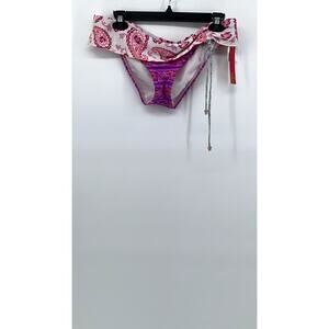 SOFIA By VIX Women's Pink-WhIte Paisley Side-Tie Bikini Bottom SZ L